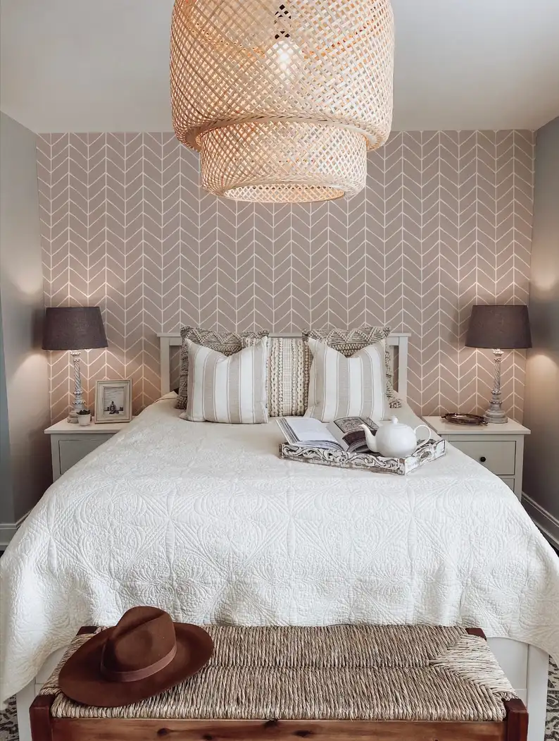 Residential wallpaper installation with geometric pattern in Washington DC