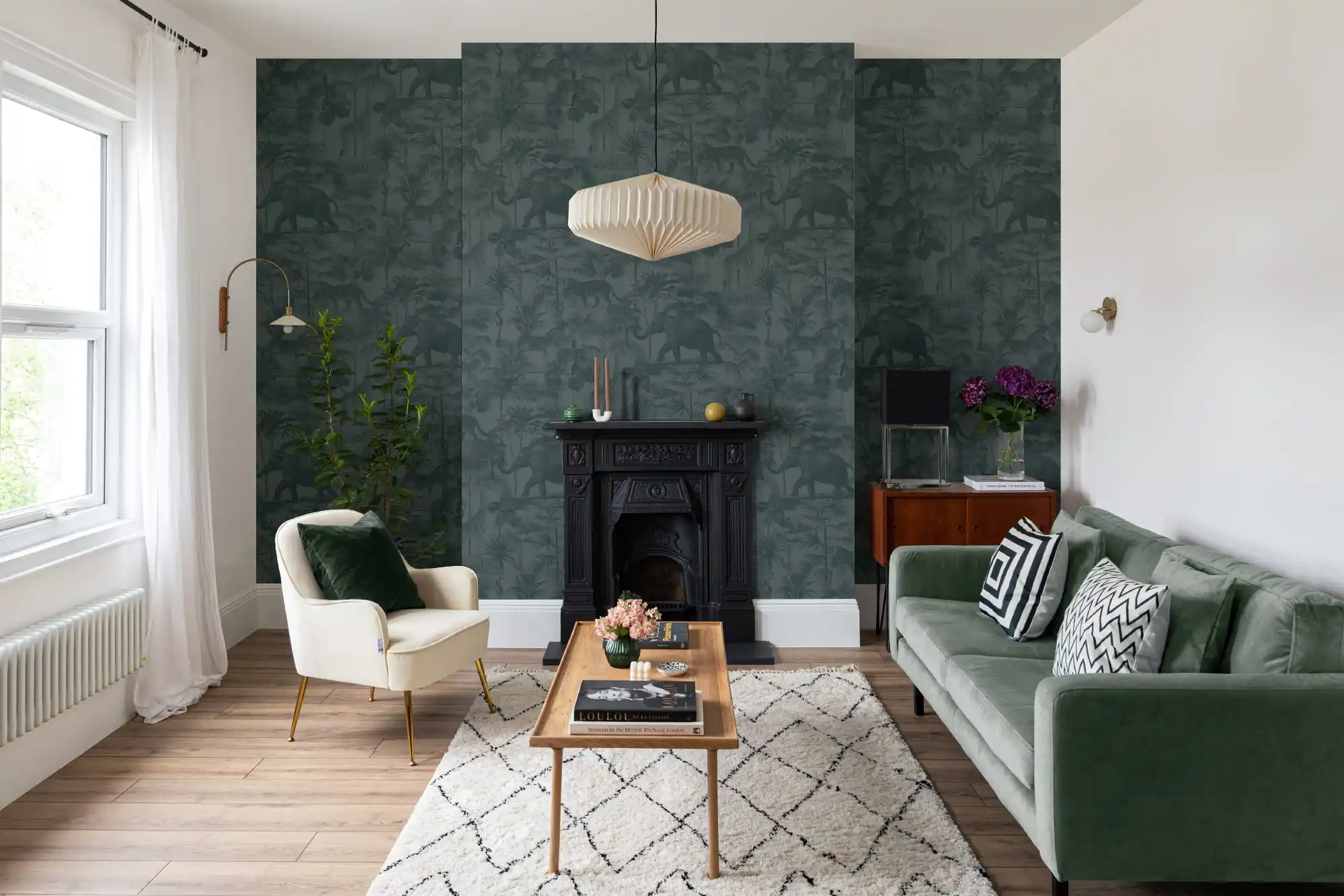 Professional wallpaper installer applying wallcovering in Washington DC home